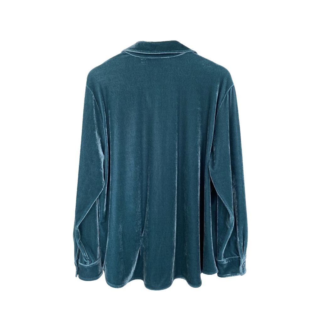 Soft Surroundings Teal Blue Velvet Button Down Shirt Petite PXL Soft Luxe S - Picture 3 of 8